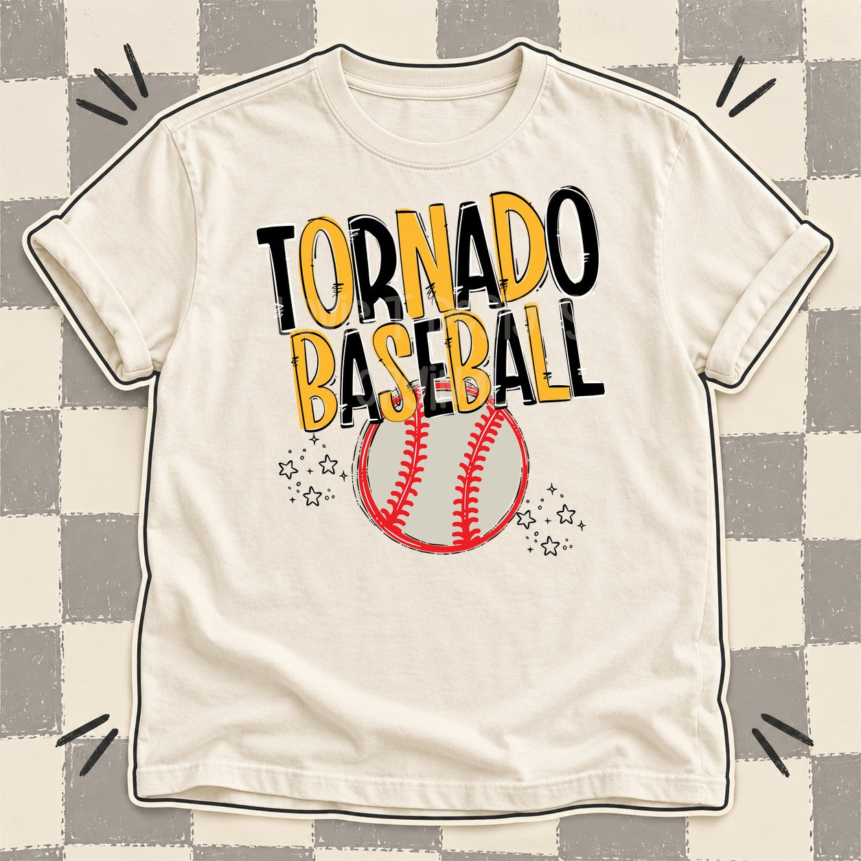 Team Go Baseball Mascots Tornado Black Yellow Gold design