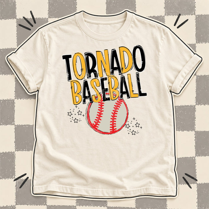 Tornado Black Yellow Gold Team Go Baseball Mascots DTF transfer mockup