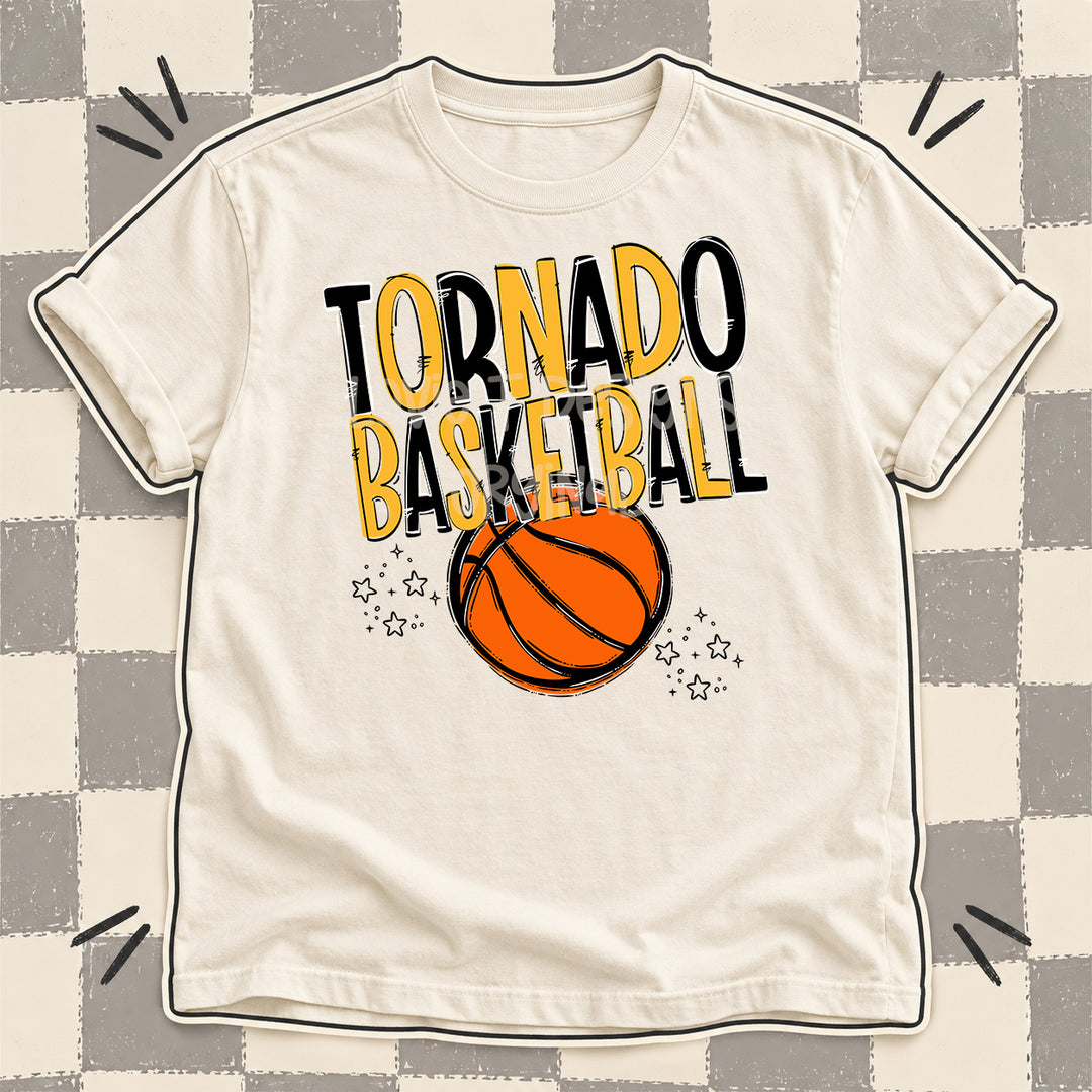 Tornado Black Yellow Gold Team Go Basketball Mascots DTF transfer