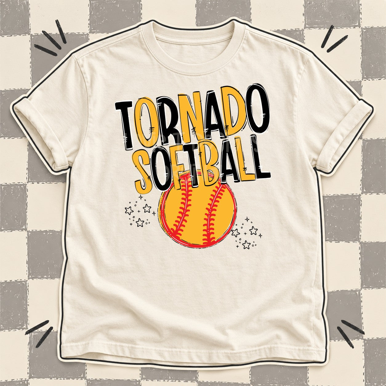 Team Go Softball Mascots Tornado Black Yellow Gold design
