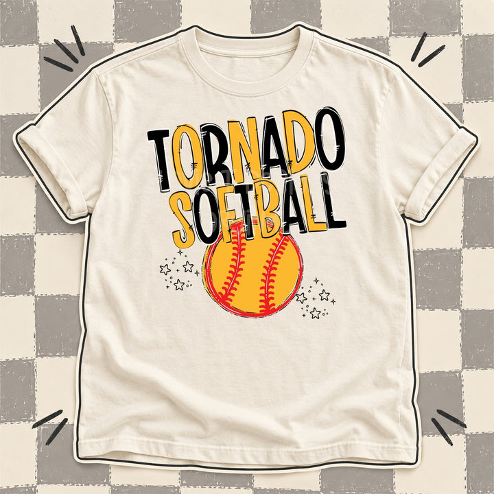 Tornado Black Yellow Gold Team Go Softball Mascots DTF transfer mockup