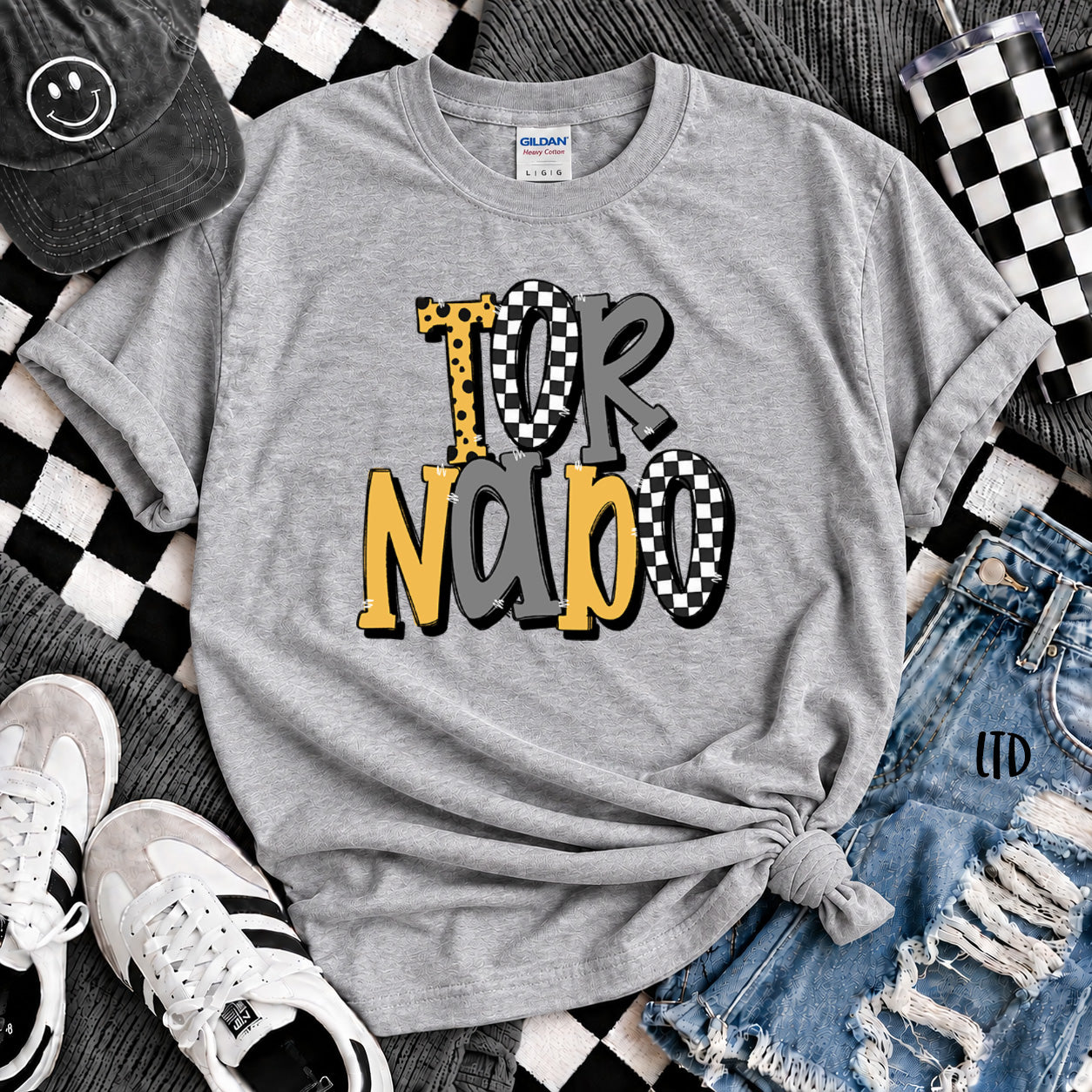 Dot Dot Check Mix Mascots Tornado Black Yellow Gold Gray design