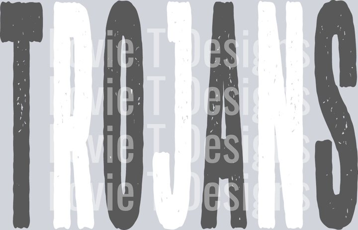 TROJANS GRAY AND WHITE OVERSIZED GRUNGE MASCOT