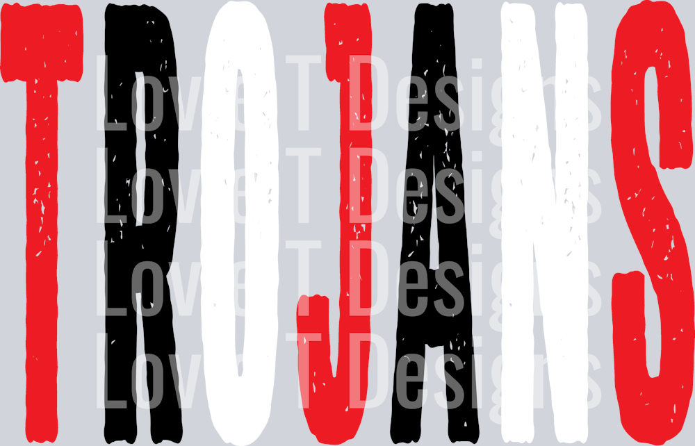 TROJANS RED BLACK AND WHITE OVERISIZED GRUNGE MASCOT