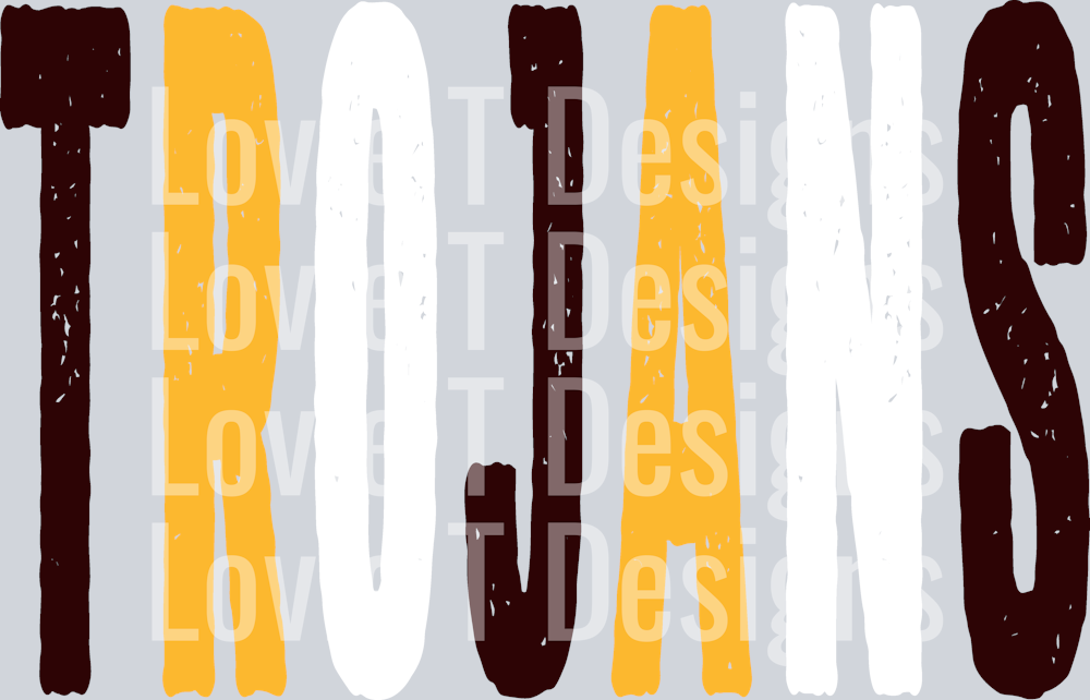 TROJANS YELLOW GOLD AND WHITE OVERSIZED GRUNGE MASCOT