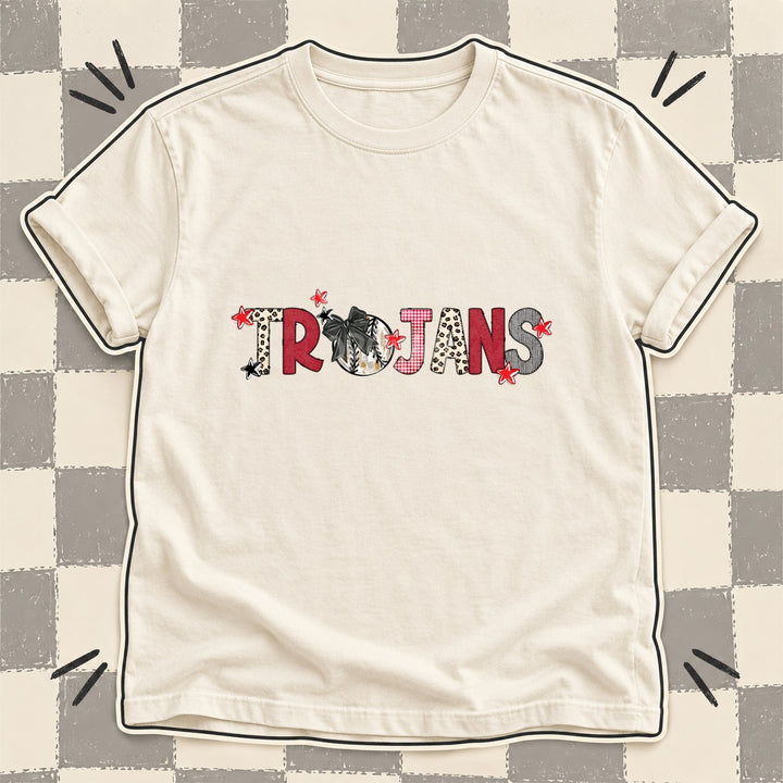 Trojans Mixed Doodle Baseball Mascots – Stitched Ballpark DTF transfer mockup