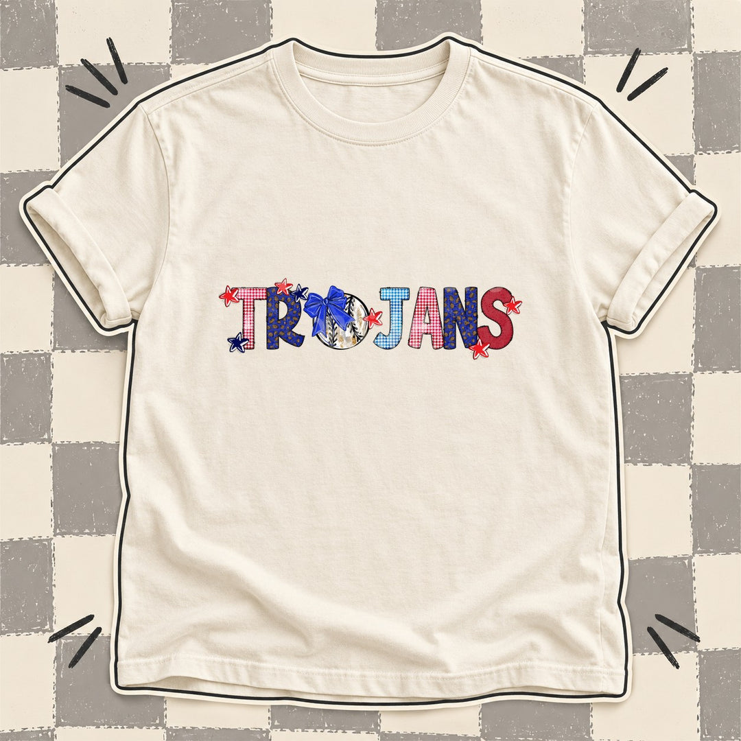 Trojans Mixed Doodle Baseball Mascots – Red and Royal DTF transfer mockup