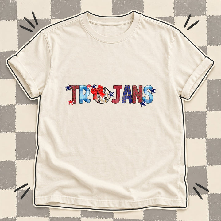 Trojans Mixed Doodle Baseball Mascots – Leopard Red Navy DTF transfer mockup