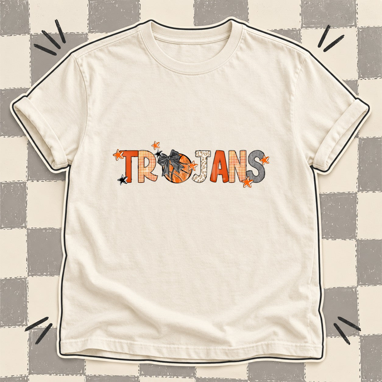 Mixed Doodle Basketball Mascots – Hoops Houndstooth Trojans design