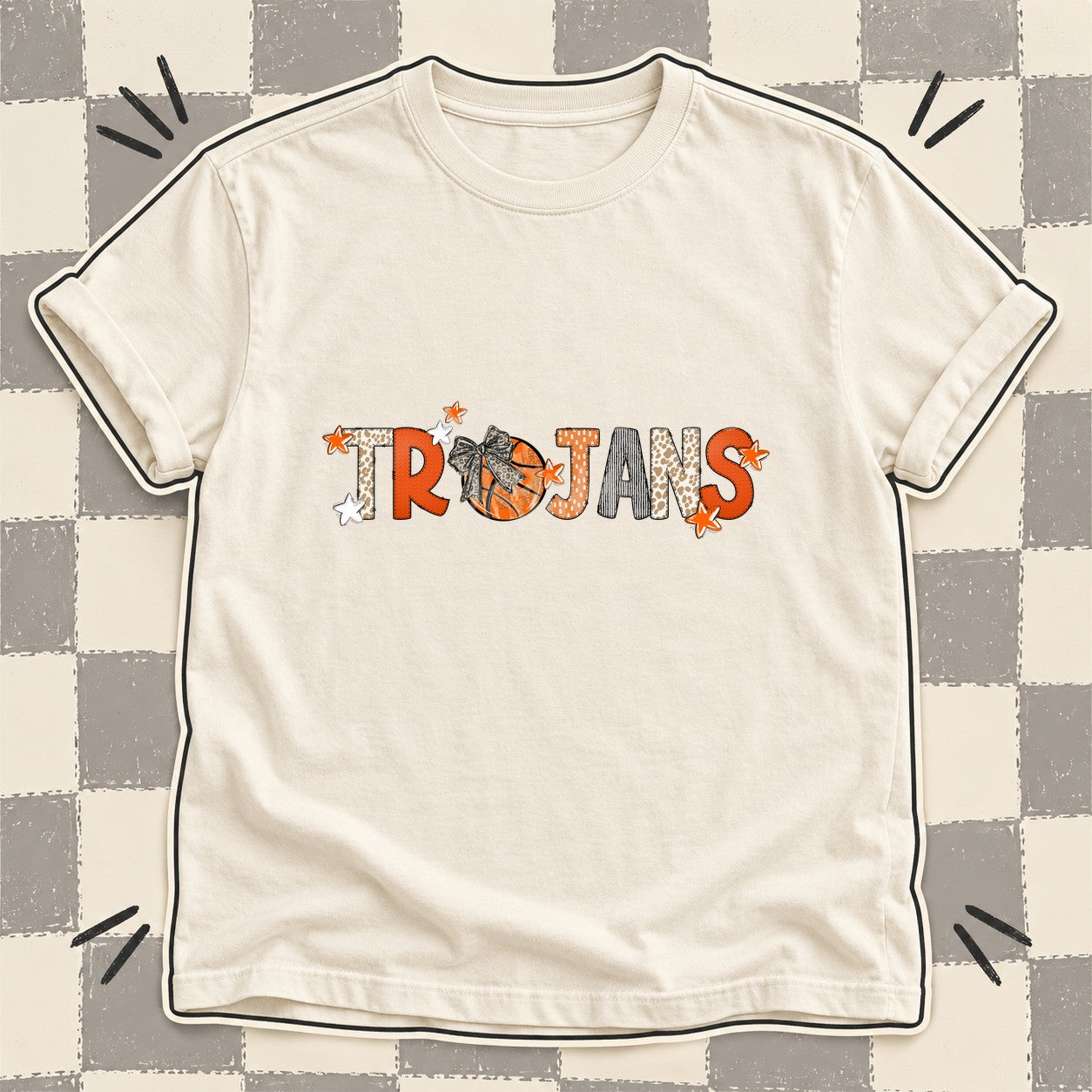 Mixed Doodle Basketball Mascots – Orange and Brown Trojans design