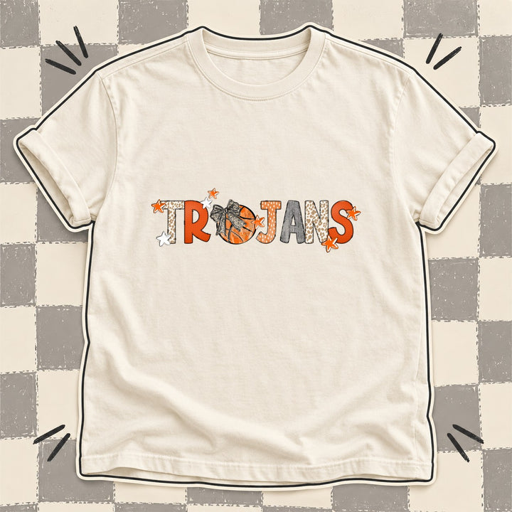 Trojans Mixed Doodle Basketball Mascots – Orange and Brown DTF transfer mockup