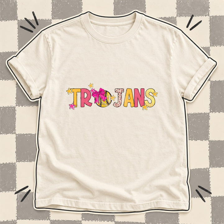 Trojans Mixed Doodle Softball Mascots – Stitched Softball DTF transfer mockup