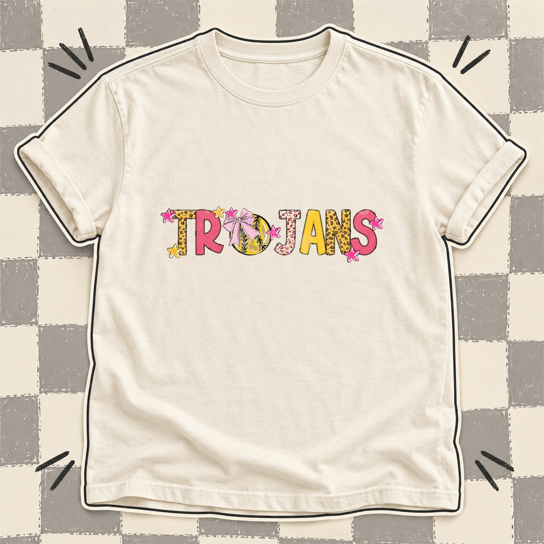 Trojans Mixed Doodle Softball Mascots – Sunshine Leopard DTF transfer mockup