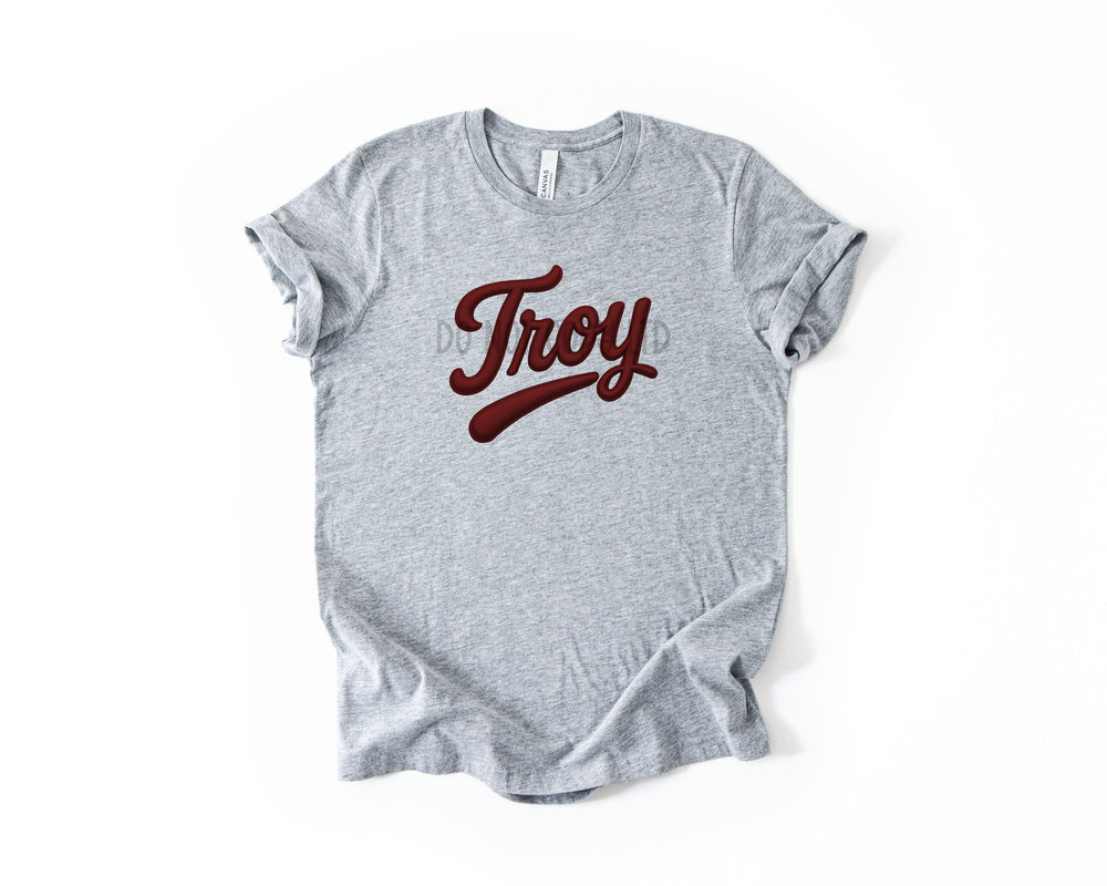 Troy Faux Puff Maroon DTF transfer design – image 1