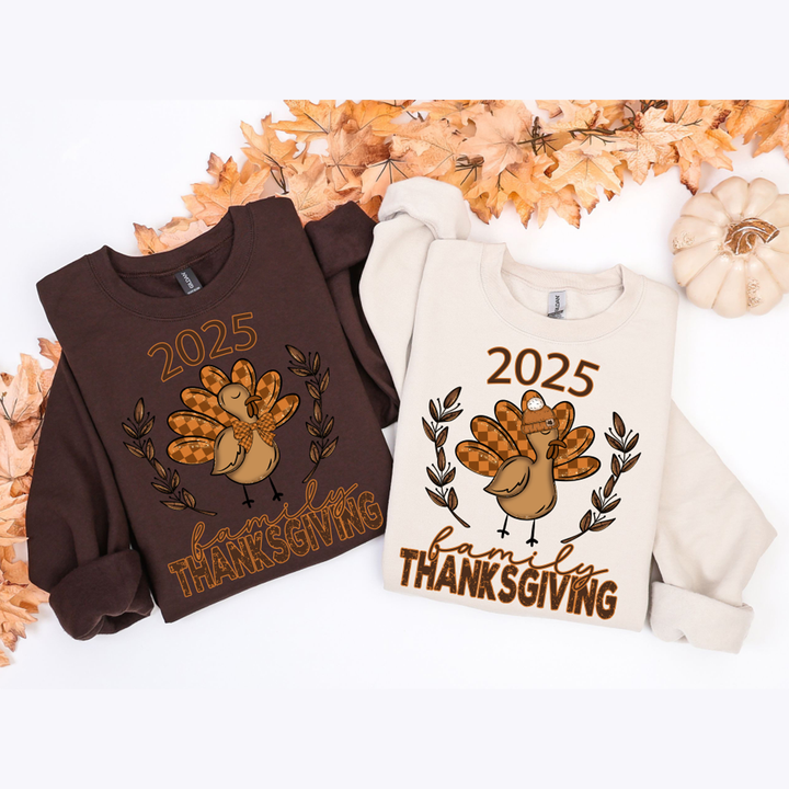 Turkey Family Thanksgiving Bow 2025 – DTF Transfer