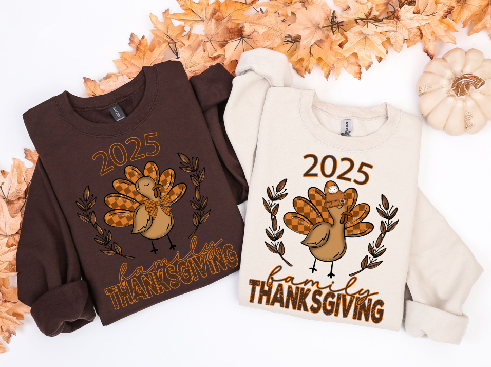 Turkey Family Thanksgiving Hat 2025 DTF transfer design – image 1
