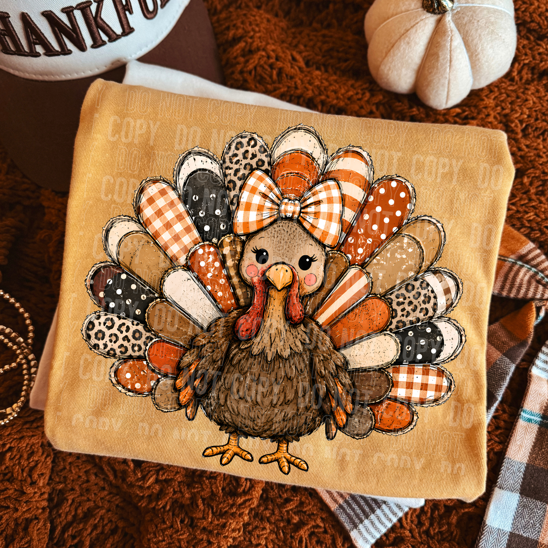 Turkey Girl Patterns Thanksgiving DTF transfer mockup