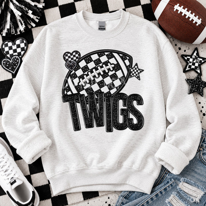 Twigs Checkered Football Faux Embroidery mascot DTF transfer