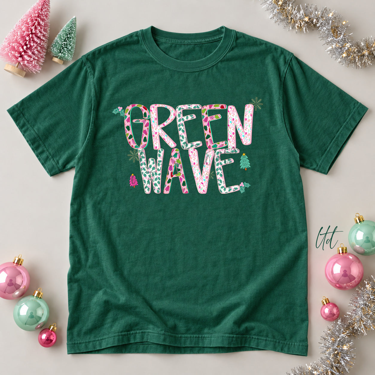 Twinkle Tinsel Mascots & Initials Green Wave design