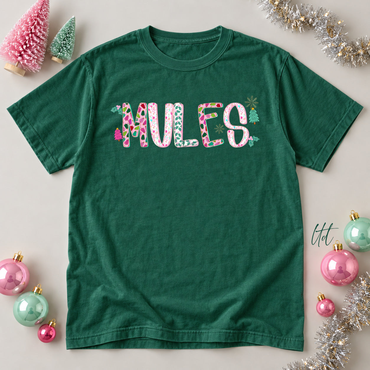 Twinkle Tinsel Mascots & Initials Mules design