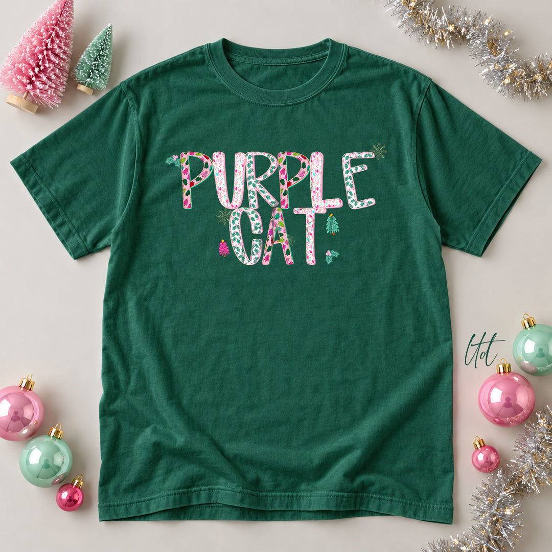Purple Cat Twinkle Tinsel DTF transfer mockup