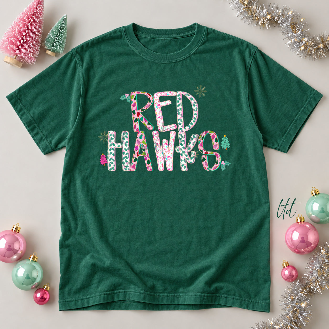 Twinkle Tinsel Mascots & Initials Red Hawks design