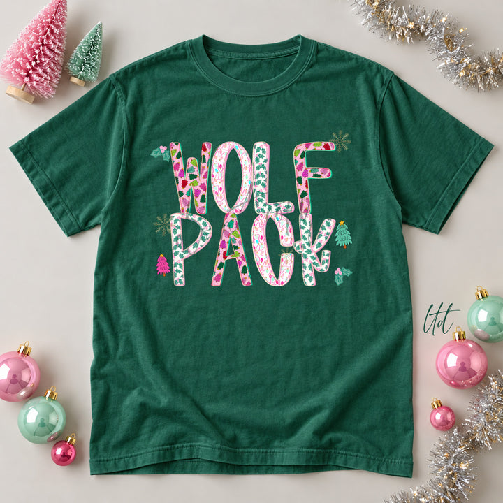 Wolfpack Twinkle Tinsel DTF transfer mockup