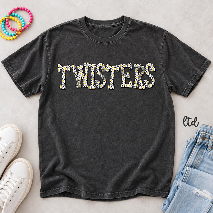 Twisters Black Gold Gray Polka Dot Mascots DTF transfer mockup