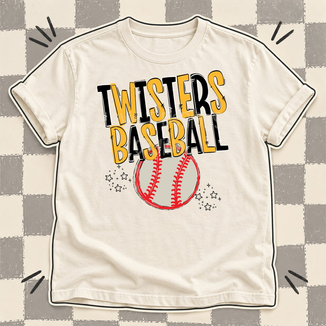 Twisters Black Yellow Gold Team Go Baseball Mascots DTF transfer mockup