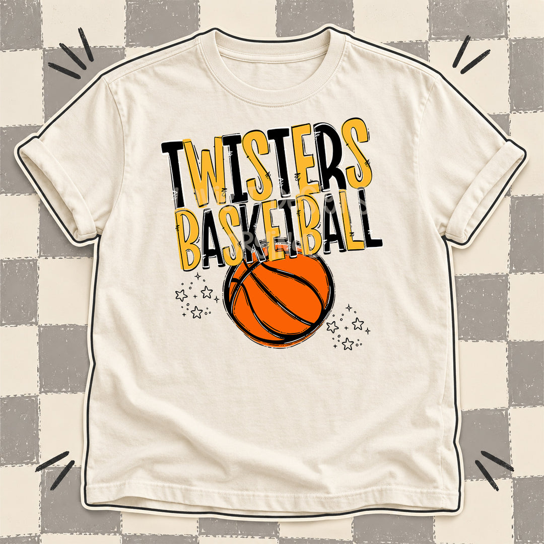 Twisters Black Yellow Gold Team Go Basketball Mascots DTF transfer