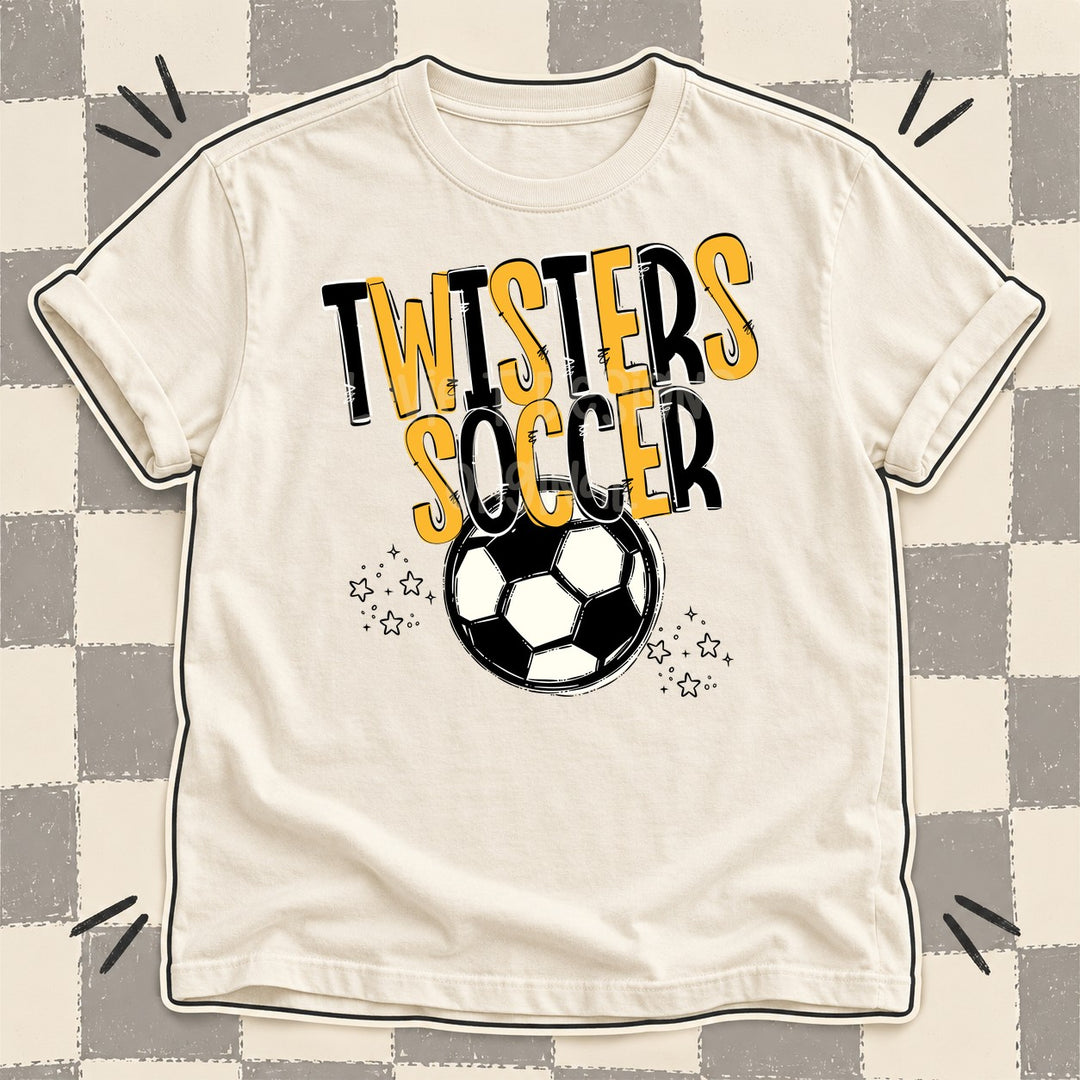 Twisters Black Yellow Gold Team Go Soccer Mascots DTF transfer mockup