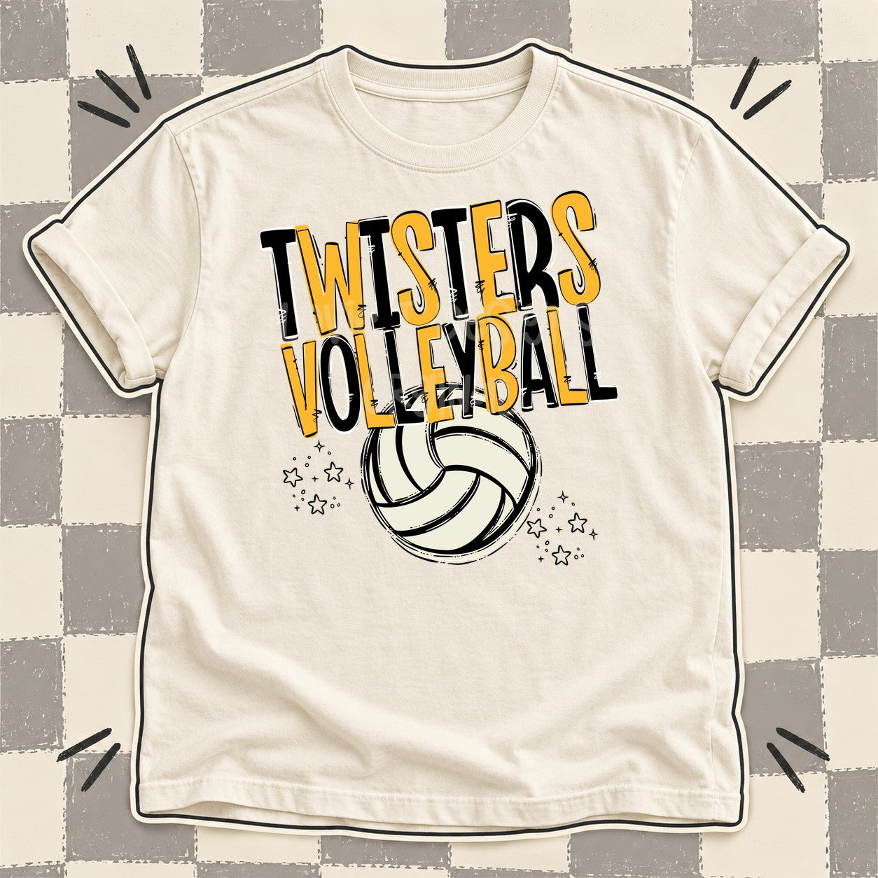 Team Go Volleyball Mascots Twisters Black Yellow Gold design