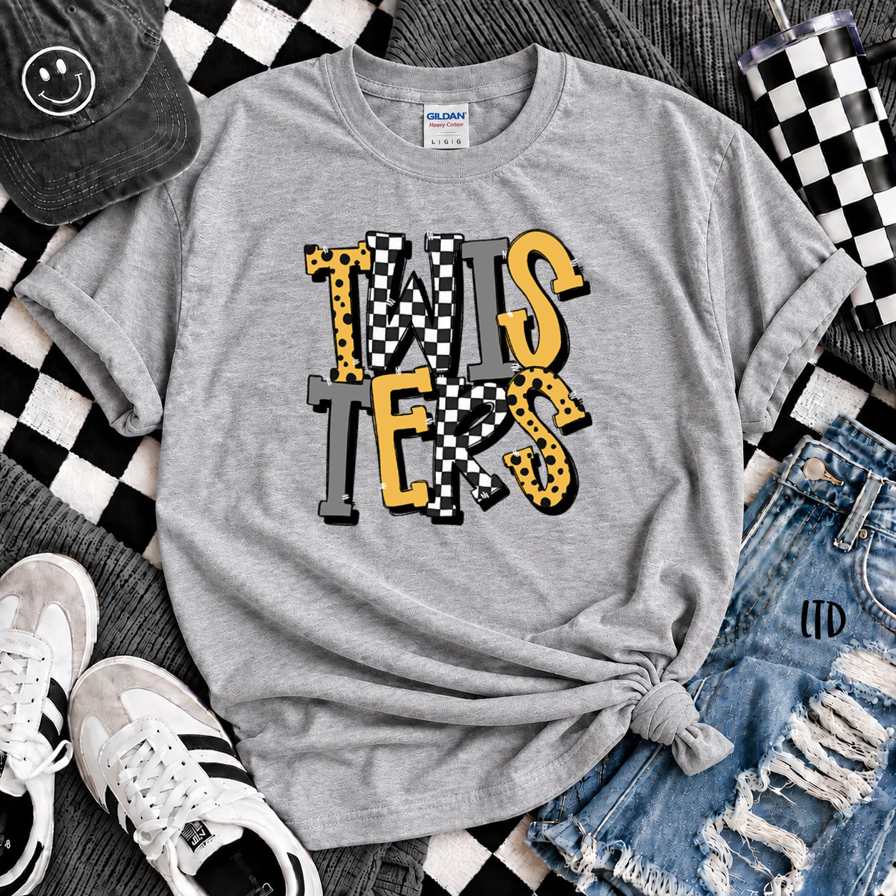 Dot Dot Check Mix Mascots Twisters Black Yellow Gold Gray design