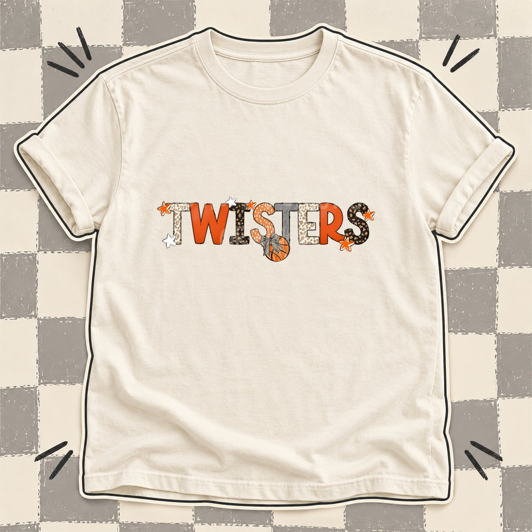 Twisters Mixed Doodle Basketball Mascots – Orange and Brown DTF transfer mockup