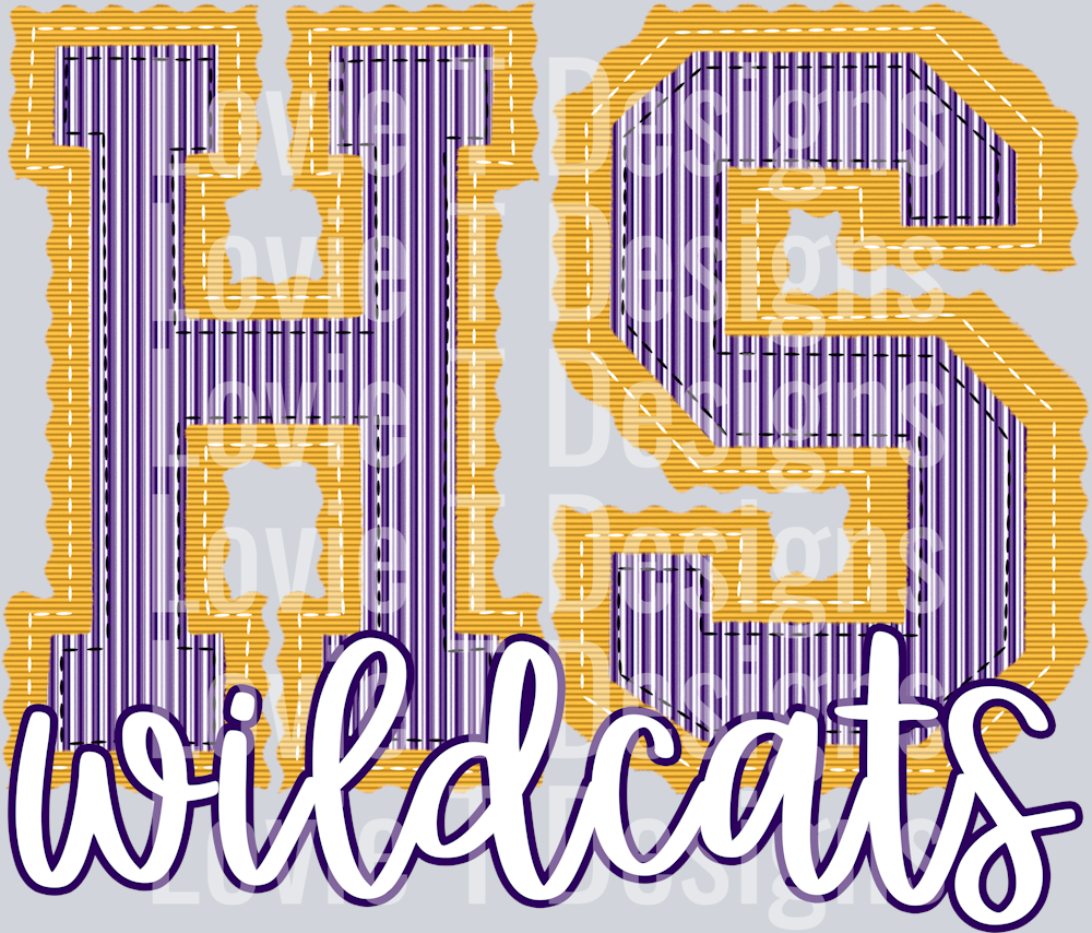 TWO INITIALS PREPSTER HS YELLOW BASE PURPLE TOP WILDCATS