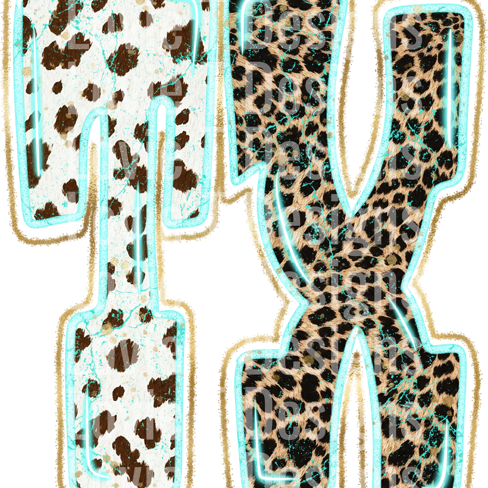 TX Turquoise Glow Gold Foil Western Leopard & Cow Print