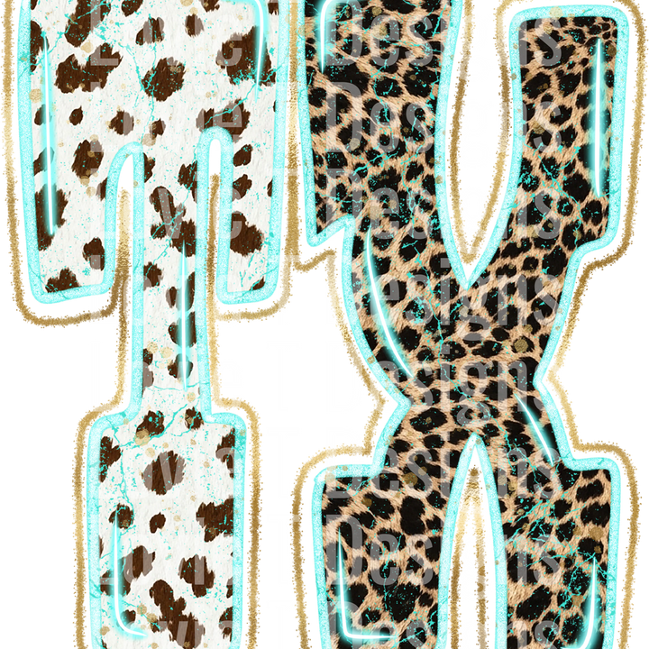 TX Turquoise Glow Gold Foil Western Leopard & Cow Print