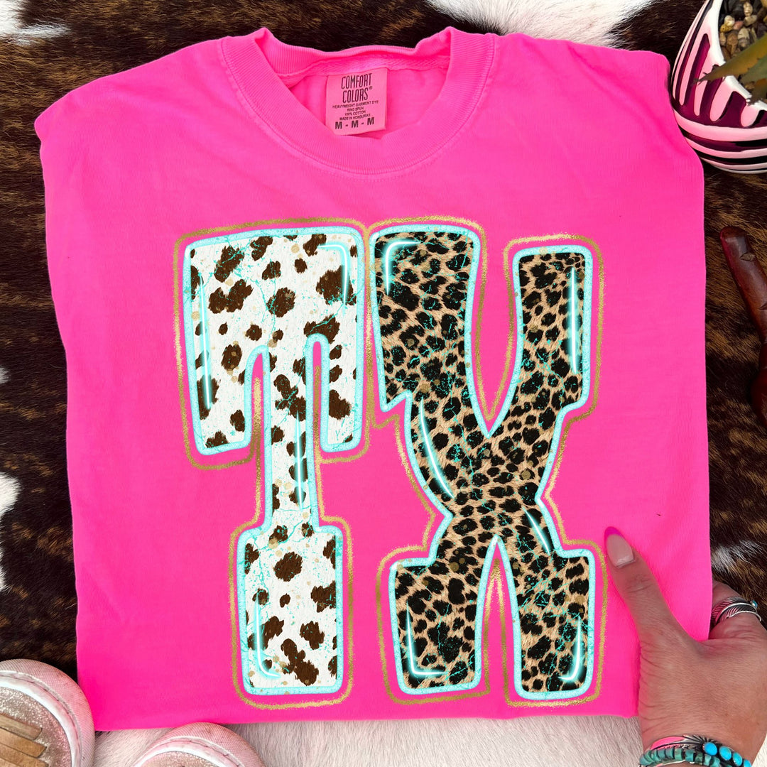 TX TURQUOISE GLOW GOLD FOIL WESTERN LEOPARD & COW PRINT