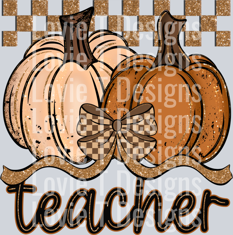 Teacher Fall Checkered Glitter Pumpkin