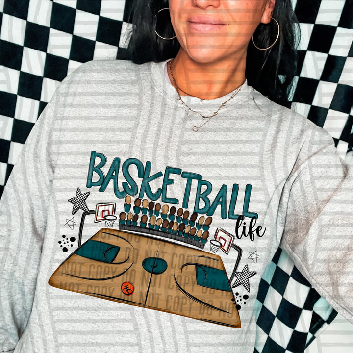 Teal Basketball Life DTF transfer