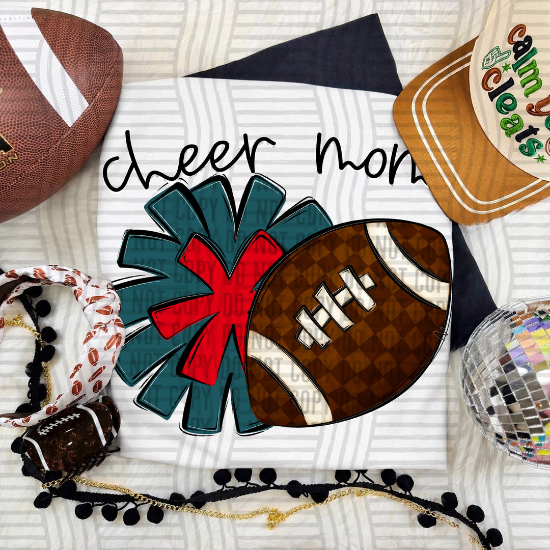 Cheer Mom DTF transfer in Teal & Red
