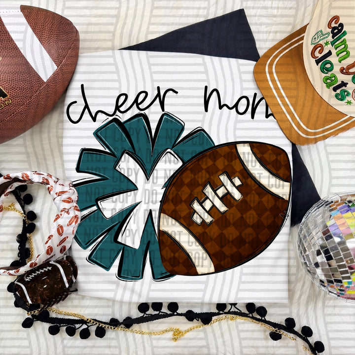 Cheer Mom DTF transfer in Teal & White