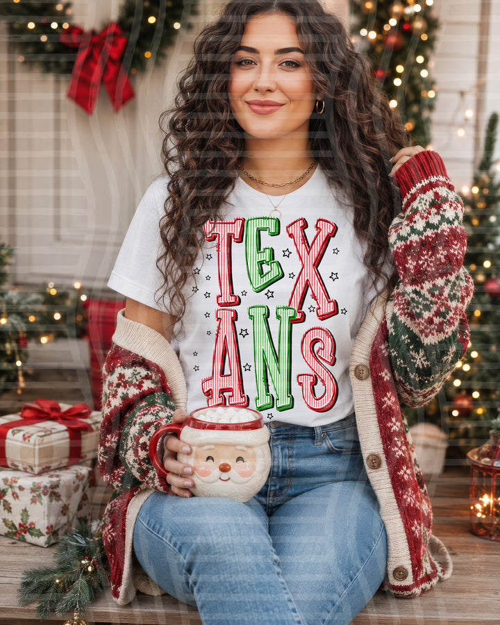 Texans Red and Green Christmas Seersucker Mascots DTF transfer