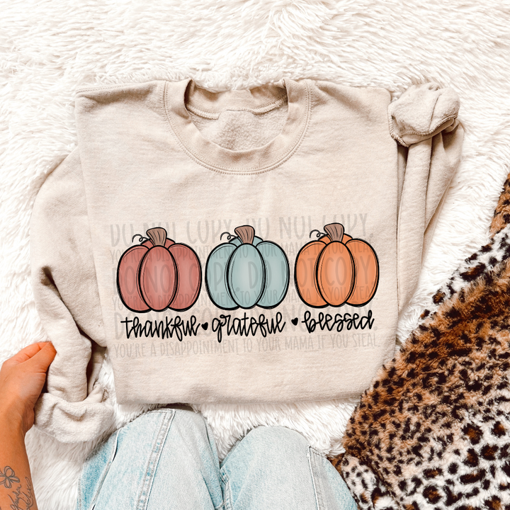 THANKFUL GRATEFUL BLESSED PUMPKIN TRIO