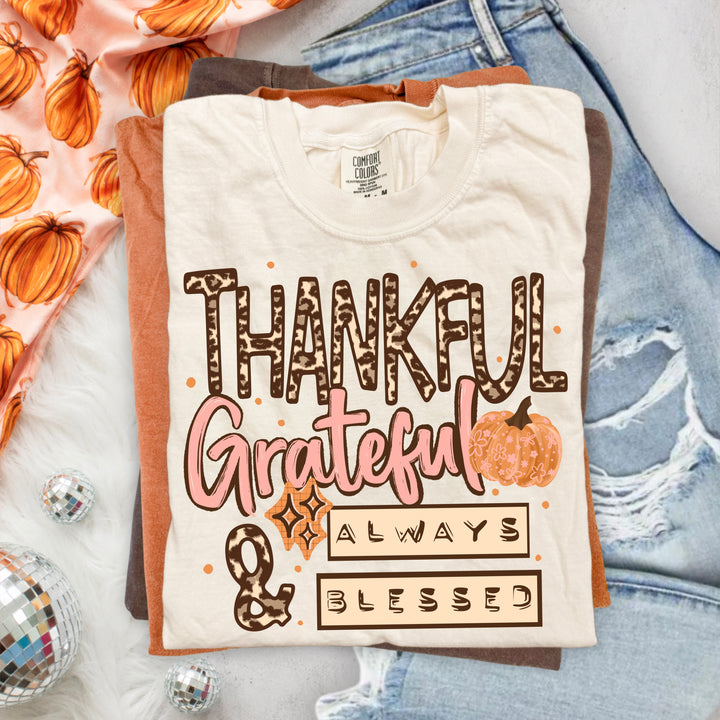 Thankful Grateful & Always Blessed (Leopard) DTF transfer – mockup