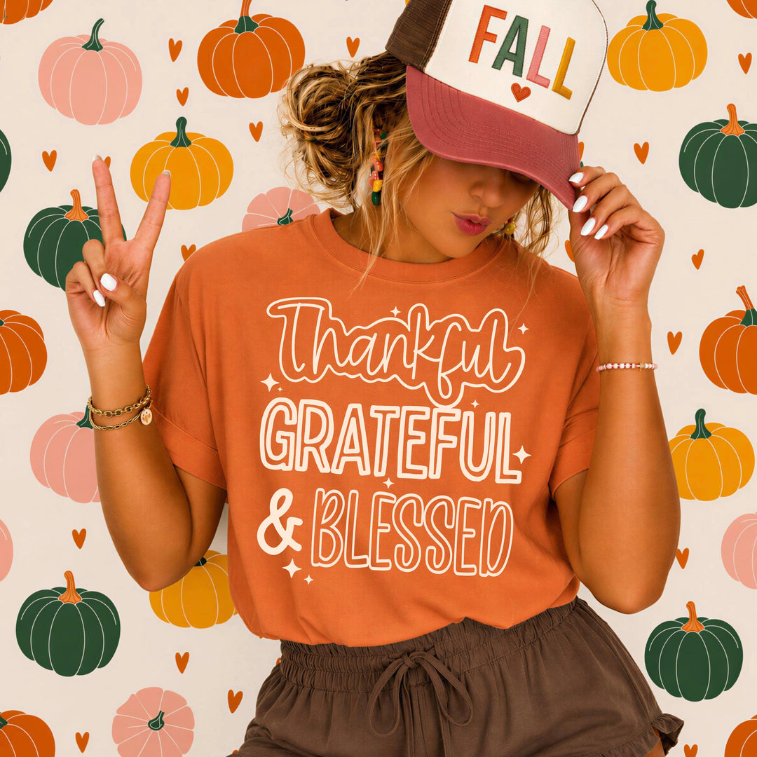 THANKFUL GRATEFUL BLESSED TAN OUTLINE mockup