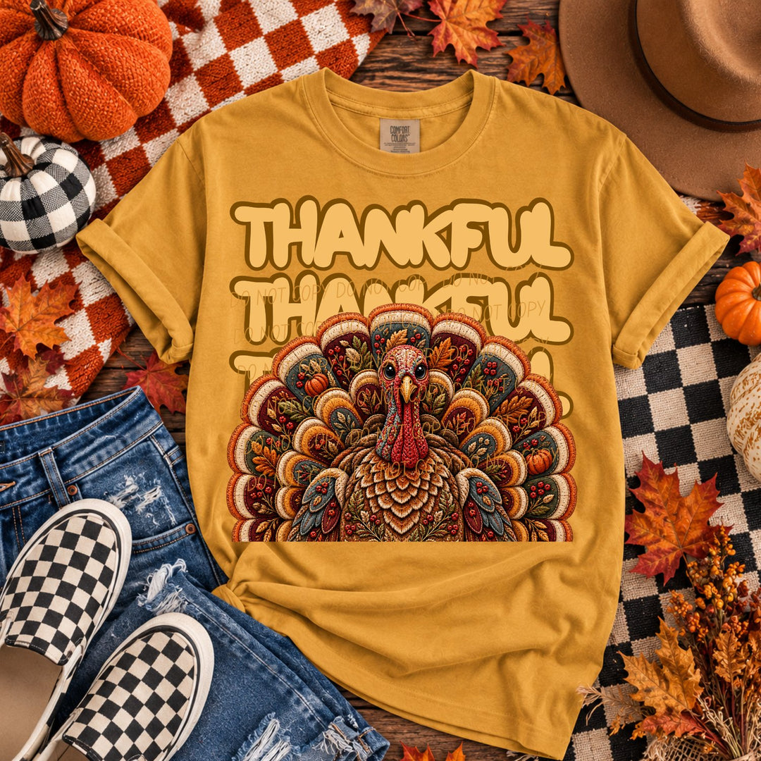 Thankful Turkey Stacked Thanksgiving DTF transfer mockup 3
