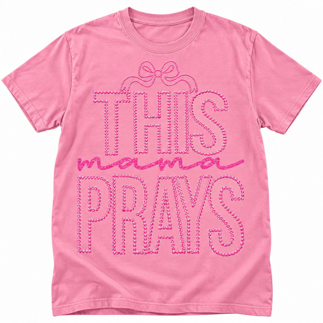 This Mama Prays customizable DTF transfer mockup