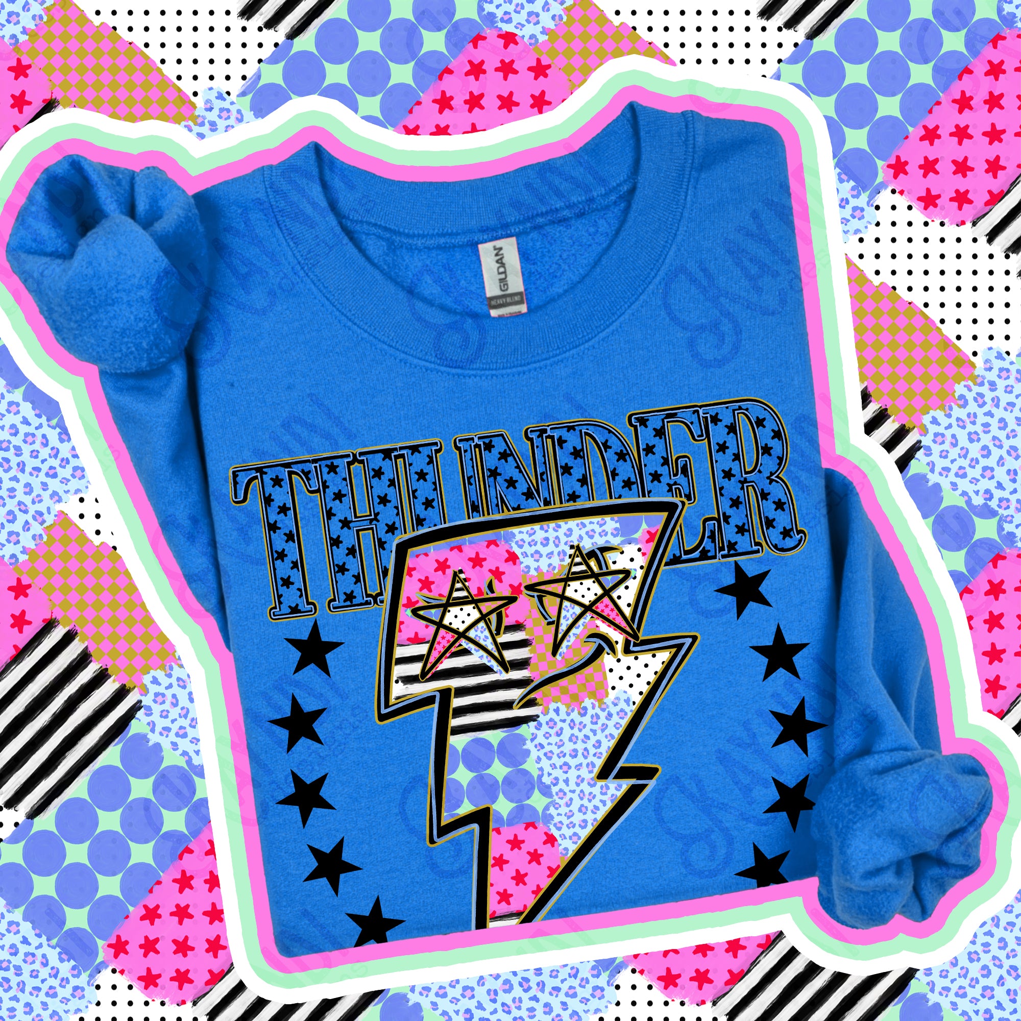 Patchwork Varsity Stars Mascots Thunder design
