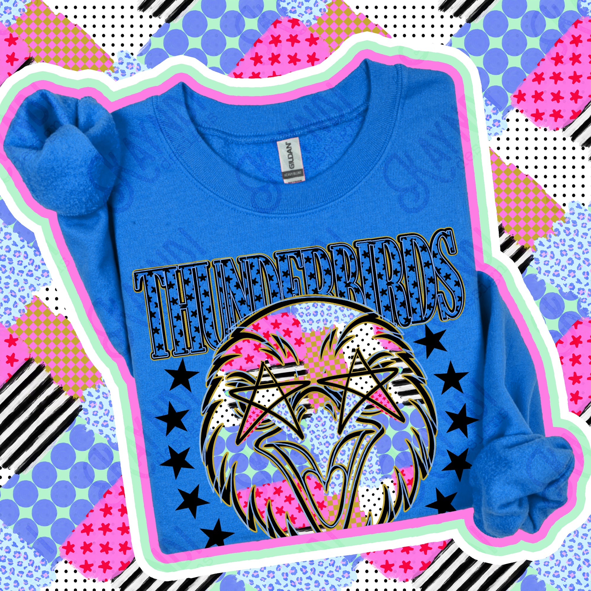 Patchwork Varsity Stars Mascots Thunderbirds design